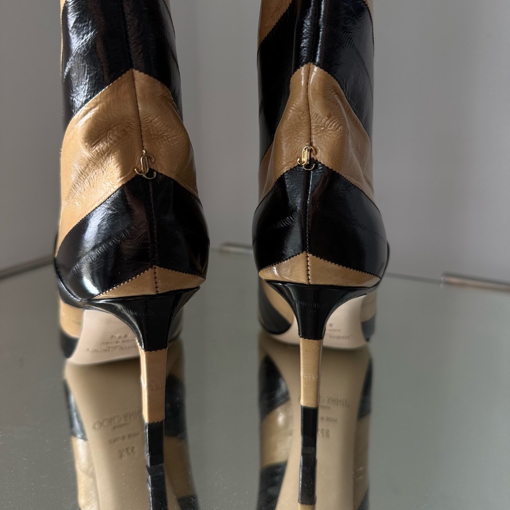 New Jimmy Choo Beren Boot Eel Skin Striped Black and Cognac $1,895 37.5 - Picture 7 of 12